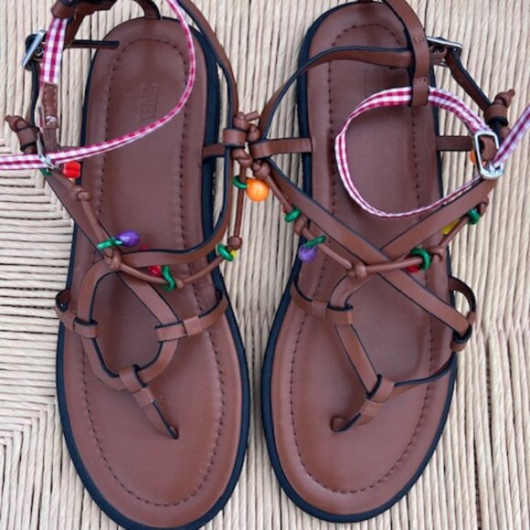 Zara Brown Charm Strap Sandals - LIKE NEW - Picture 2 of 4